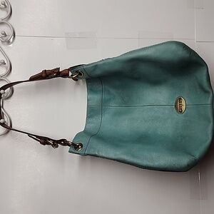 Fossil Teal Vintage Leather Shoulder Bag with Key Charm. LONG LIVE VINTAGE